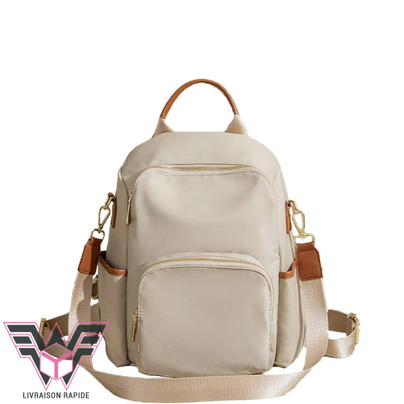 Sac à Dos Femme Anti-vol - Taille Moyenne - Couleur Kaki - Nylon Avec Pochette Et Sangle Détachable