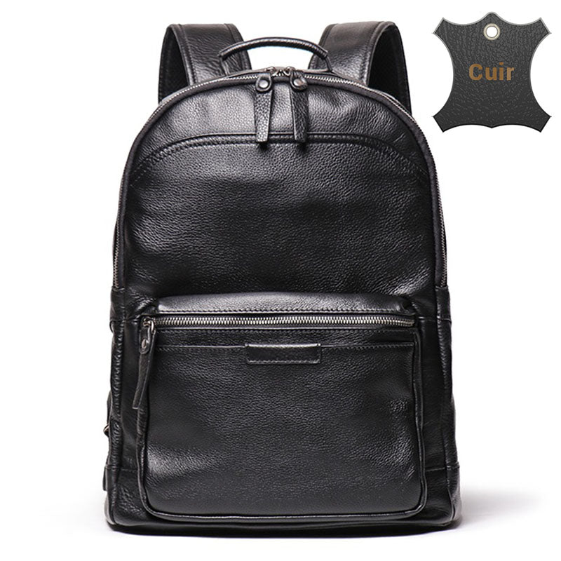 Sac à dos en cuir véritable ciré pour ordinateur portable, Noir 2 Sac à dos en cuir véritable ciré pour ordinateur portable, Noir 2