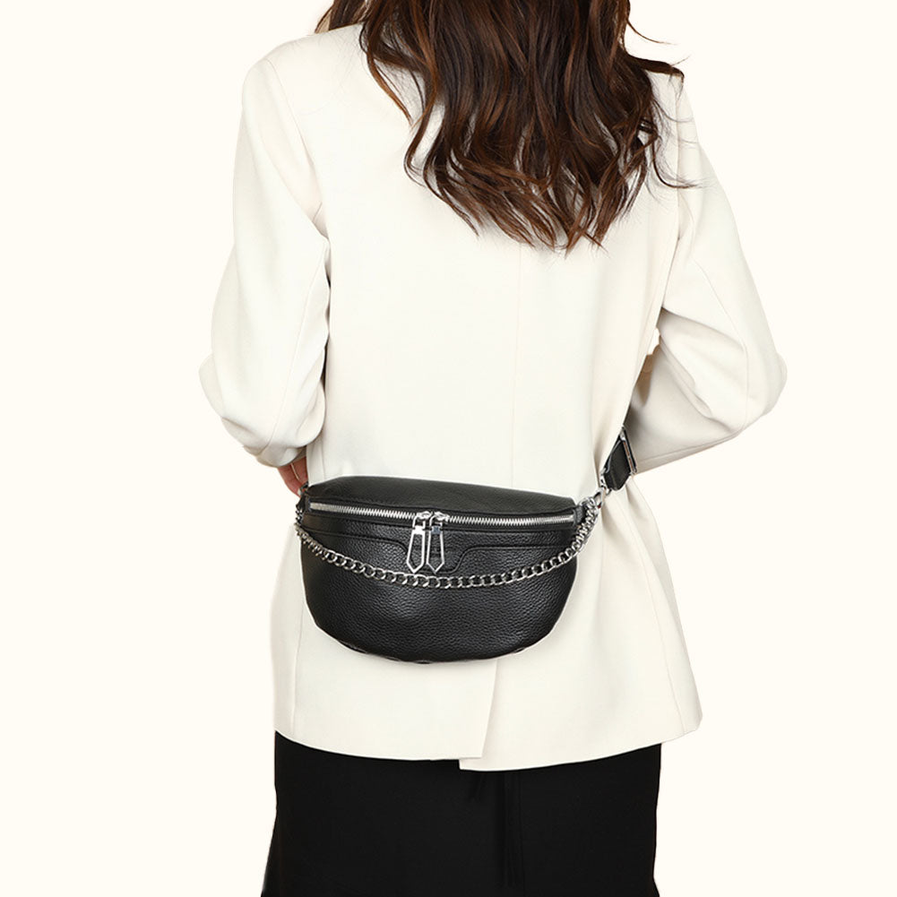 Sac Banane En Cuir Véritable Italien | 30x20 Cm, Bandoulière Réglable 120 Cm - Pour Femme, Couleur Camel Grainé